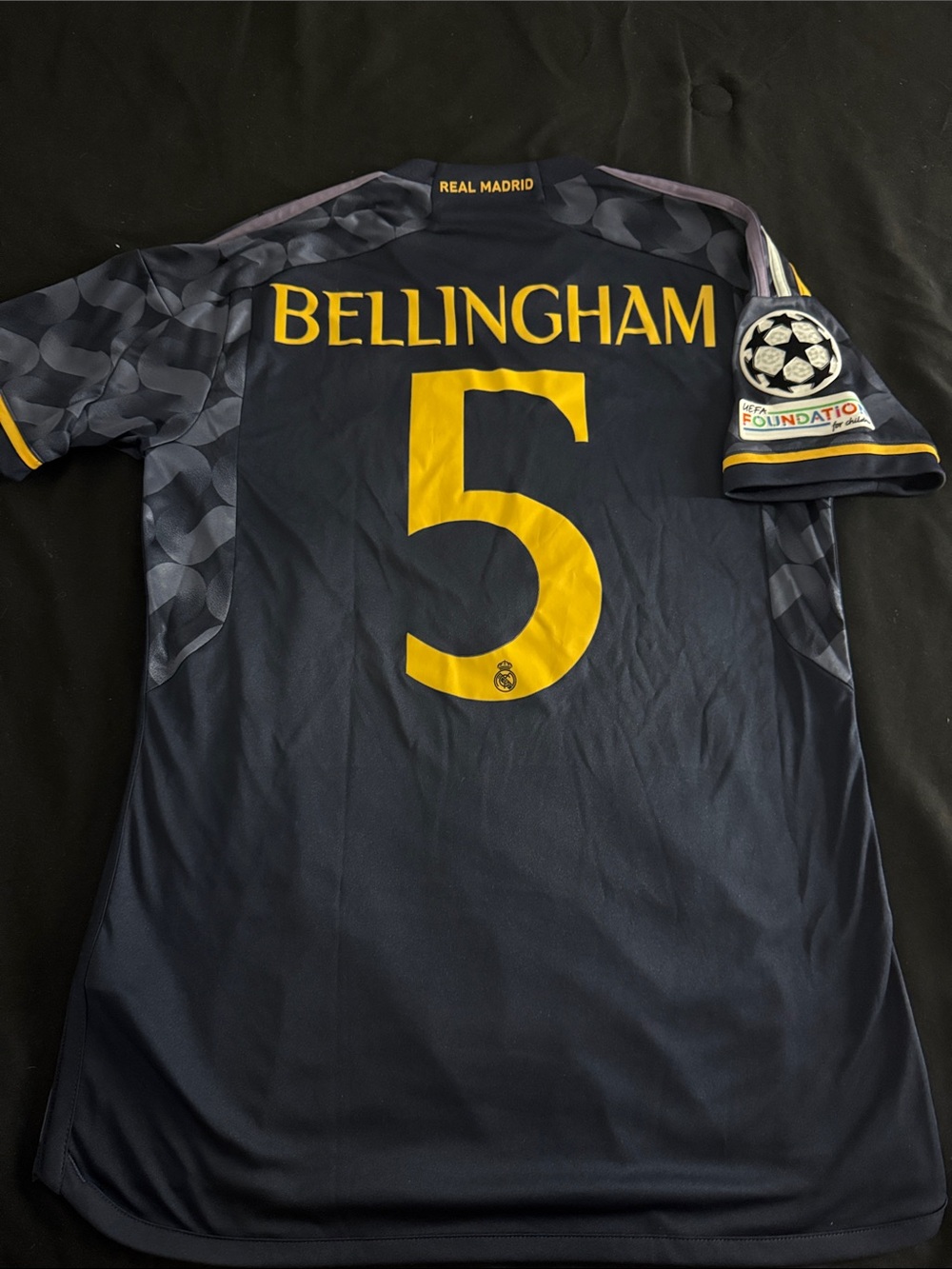 Real Madrid #5 Jude Bellingham 2023-24 Adidas Away UEFA Champions League Jersey